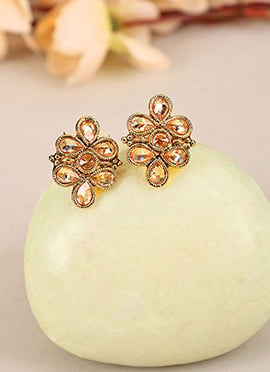 Elegant Gold Cubic Zirconia Stone Studded Gold Plated Floral Shape Studs