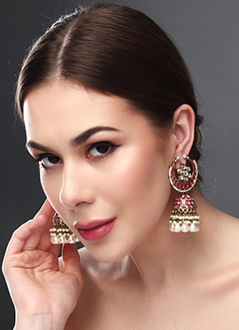 Elegant Gold Meenakari Kundan Pearl Jhumka