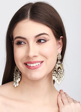 Elegant Gold Pearl Stone Chaand Bali