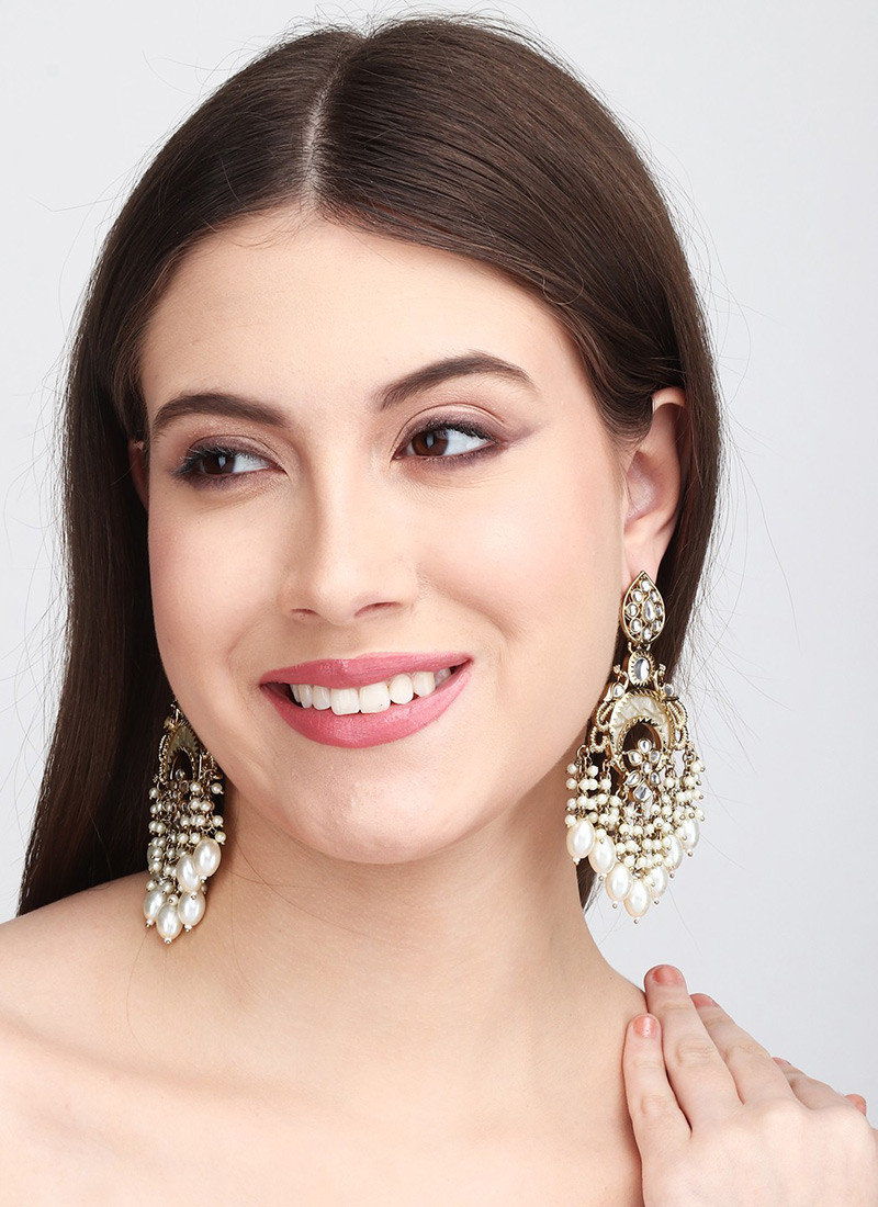 Elegant Gold Pearl Stone Chaand Bali After Six Wear