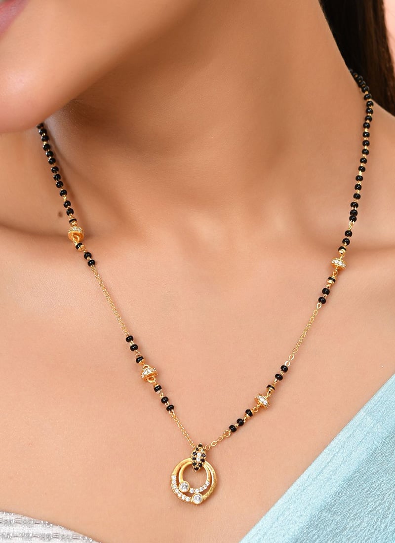 Elegant Gold Plated Black Beads Mangalsutra Necklace for Women Festive Wear