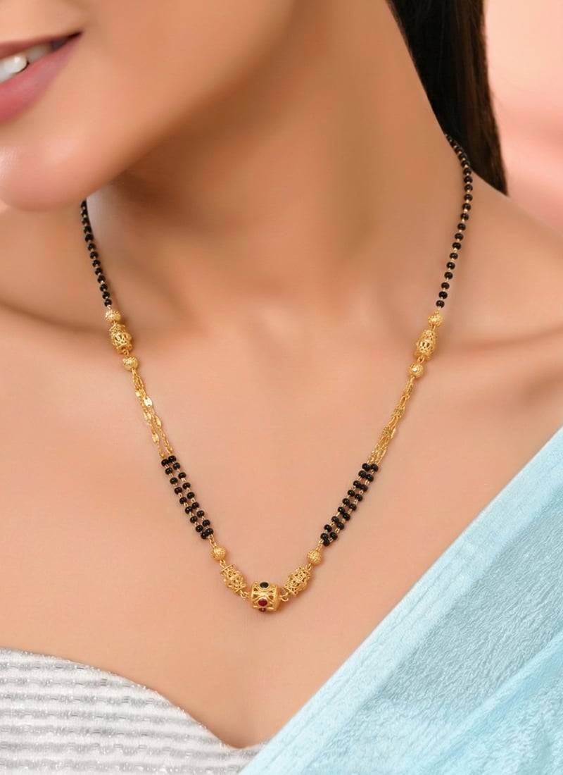 Elegant Gold Plated Black Beads Mangalsutra Necklace for Women Festive Wear