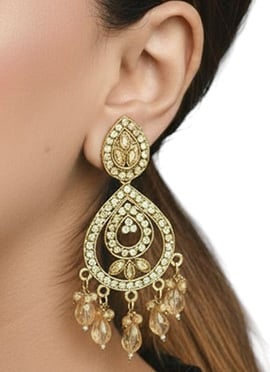 Elegant Gold Plated Stones Pearl Danglers