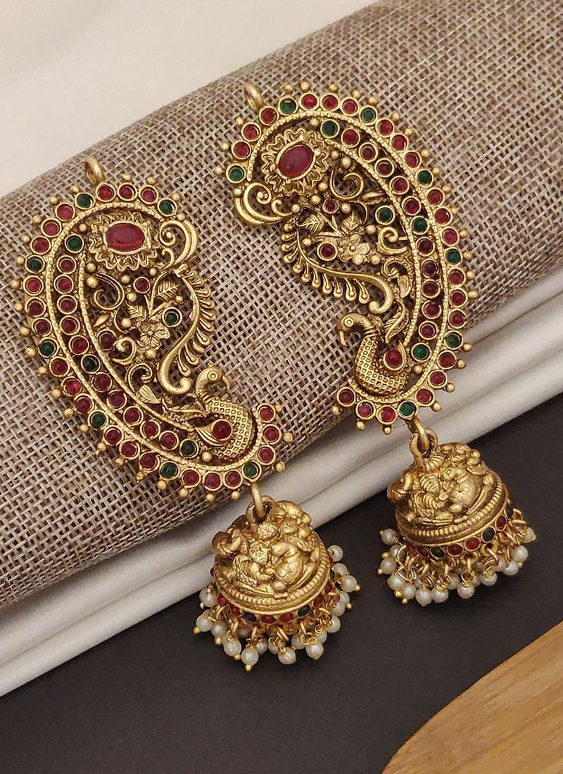 Elegant Gold Stones Beads Jhumka Festive Wear
