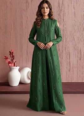 Elegant Green Art Silk Beads Hand Embroidered Anarkali Suit