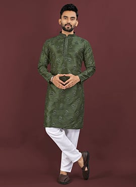 Elegant Green Banglori Silk Embroidered Sequins Kurta Pyjama