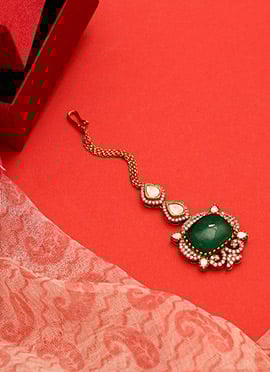 Elegant Green Brass Kundan Stones Mangtikka