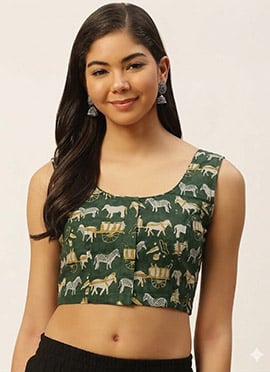 Elegant Green Cotton Printed Blouse