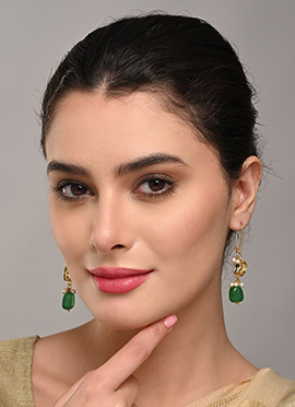 Elegant Green Kundan Stone Bead Drops