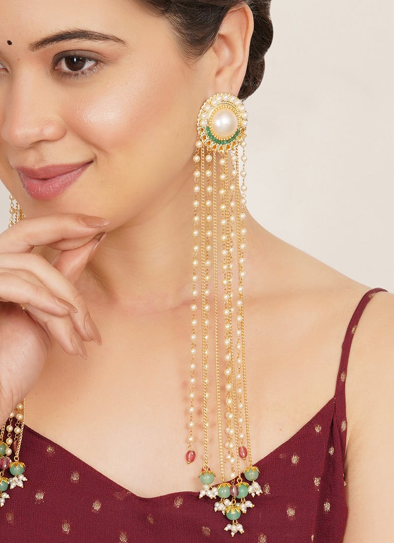 Elegant Green Moti Beads Danglers Festive Wear