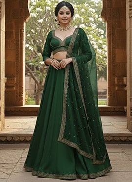 Elegant Green Silk Graceful Umbrella Lehenga