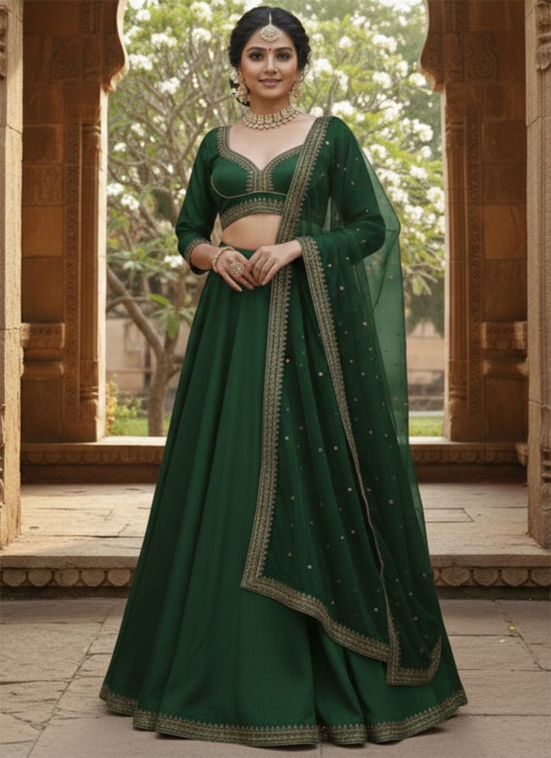Elegant Green Silk Graceful Umbrella Lehenga Wedding Wear