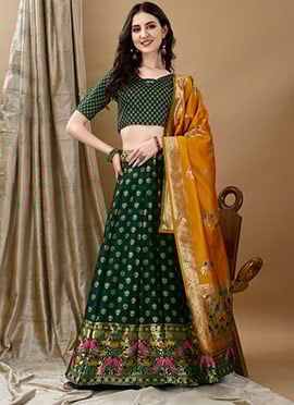 Elegant Green Silk Jacquard Lehenga Choli