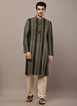 Elegant Green Viscose Silk Ethnic Print Zari Thread Kurta Pyjama