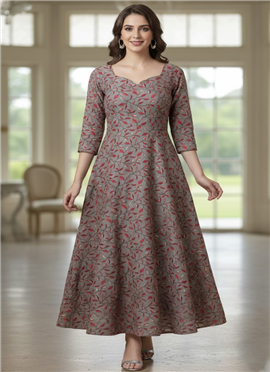 Elegant Grey Printed Modal Silk Maxi Dress