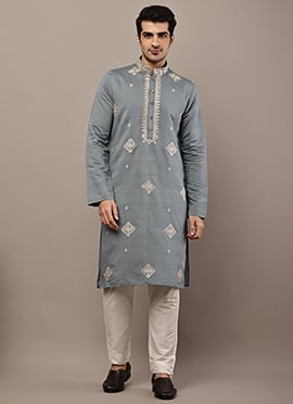 Elegant Grey Viscose Silk Embroidered Sequins Kurta Pyjama