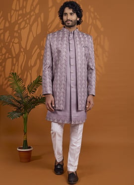 Elegant Lavender Art Silk Indowestern Sherwani