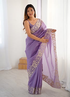 Elegant Lavender Georgette Embroidered Saree