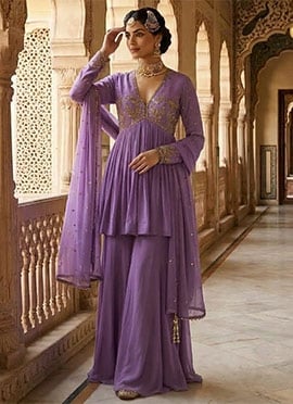 Elegant Lavender Georgette Zari Sequins Palazzo Suit