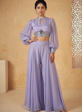 Elegant Lavender Silk Zari Mirror Work Indo Western Set