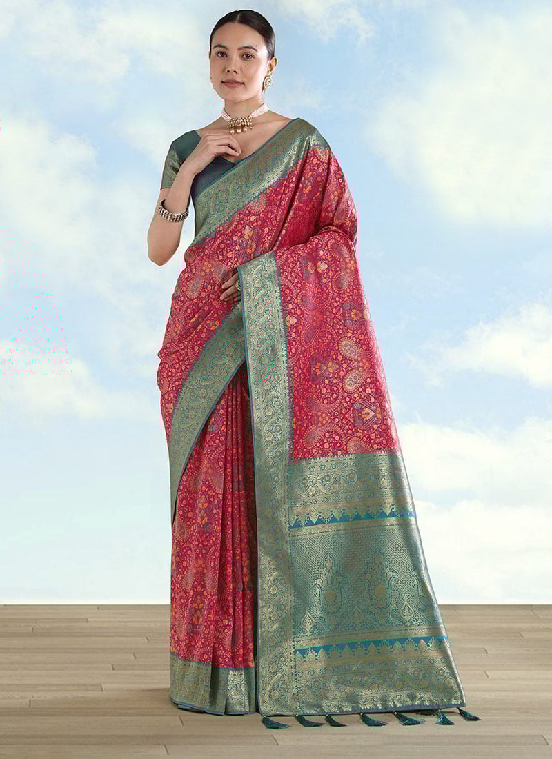 Elegant Light Pink Banarasi Silk Paisley Zari Woven Saree Festive Wear