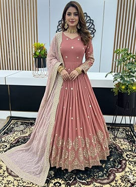 Elegant Light Pink Georgette Embroidered Sequins Anarkali Suit