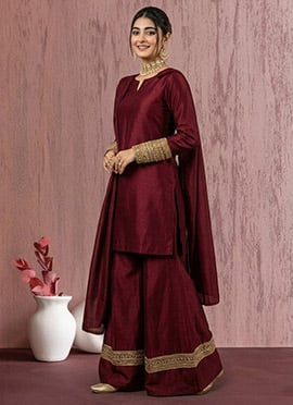 Elegant Maroon Art Silk Palazzo Suit