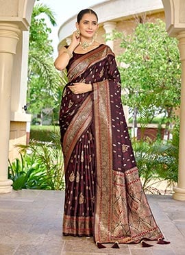 Elegant Maroon Banarasi Silk Jacquard Woven Saree