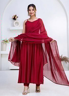 Elegant Maroon Rayon Anarkali Suit