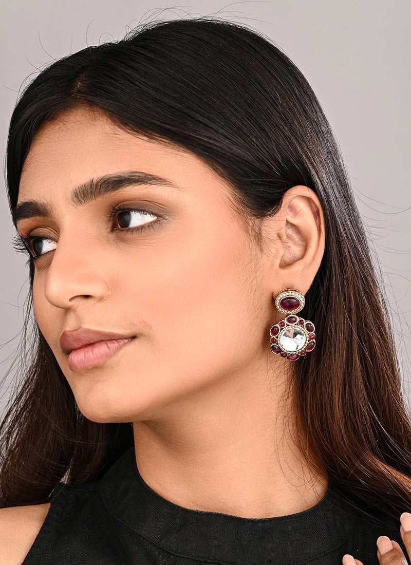 Elegant Maroon Stone Drops Festive Wear