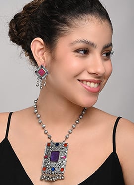 Elegant Multi Meenakari Stone Pendant Set
