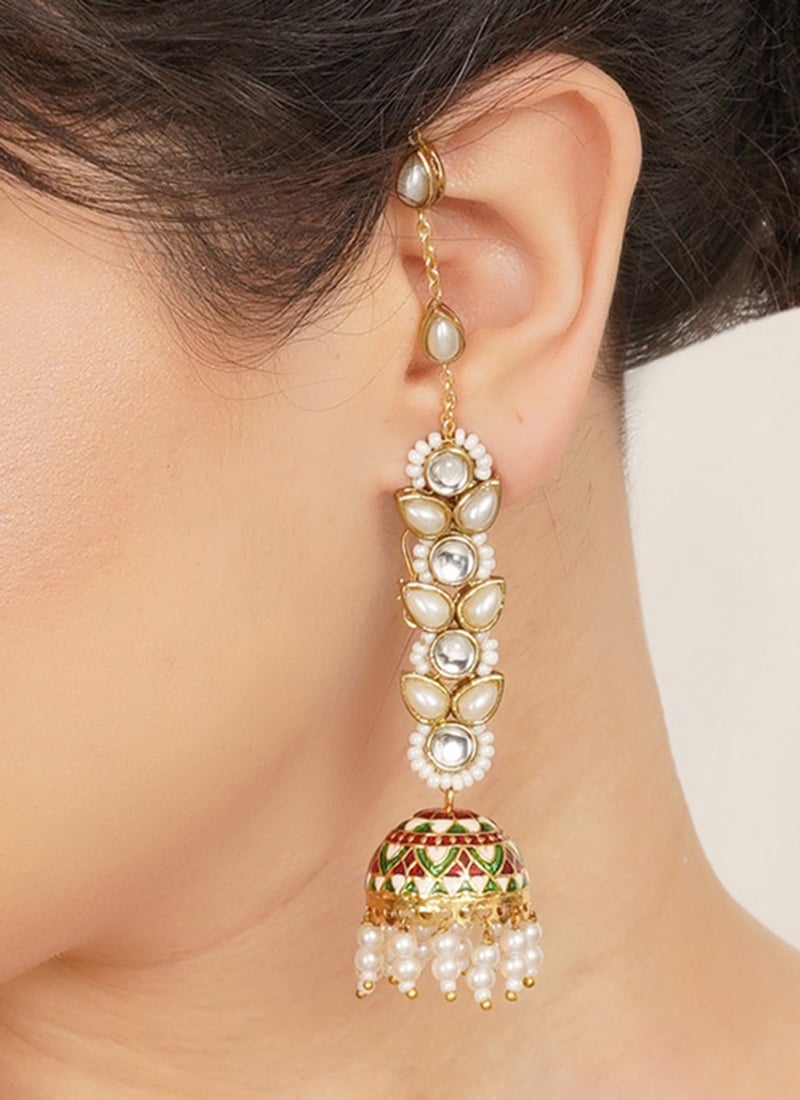 Elegant Multicolored Kundan Beads Meenakari Jhumka Festive Wear