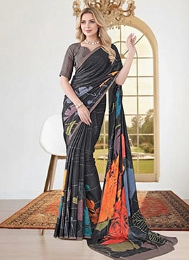 Elegant Multicolored Silk Crepe Digital Print Saree