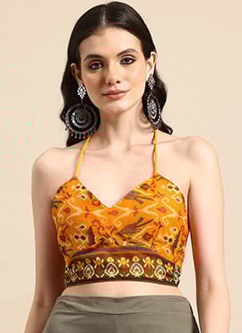 Elegant Mustard Chanderi Ikat Printed Blouse