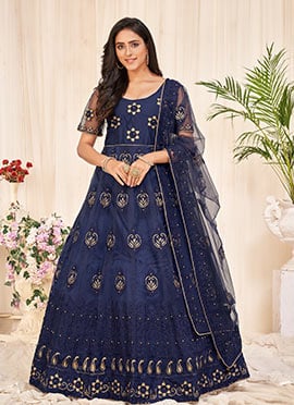 Elegant Net Embroidered Anarkali Suit
