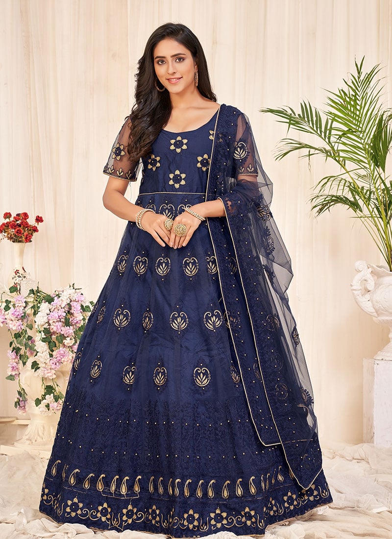 Elegant Net Embroidered Anarkali Suit Party Wear