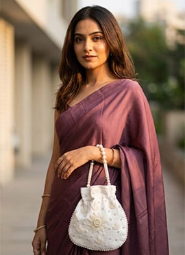 Elegant Off White  Silk Beads Moti Potli Bag