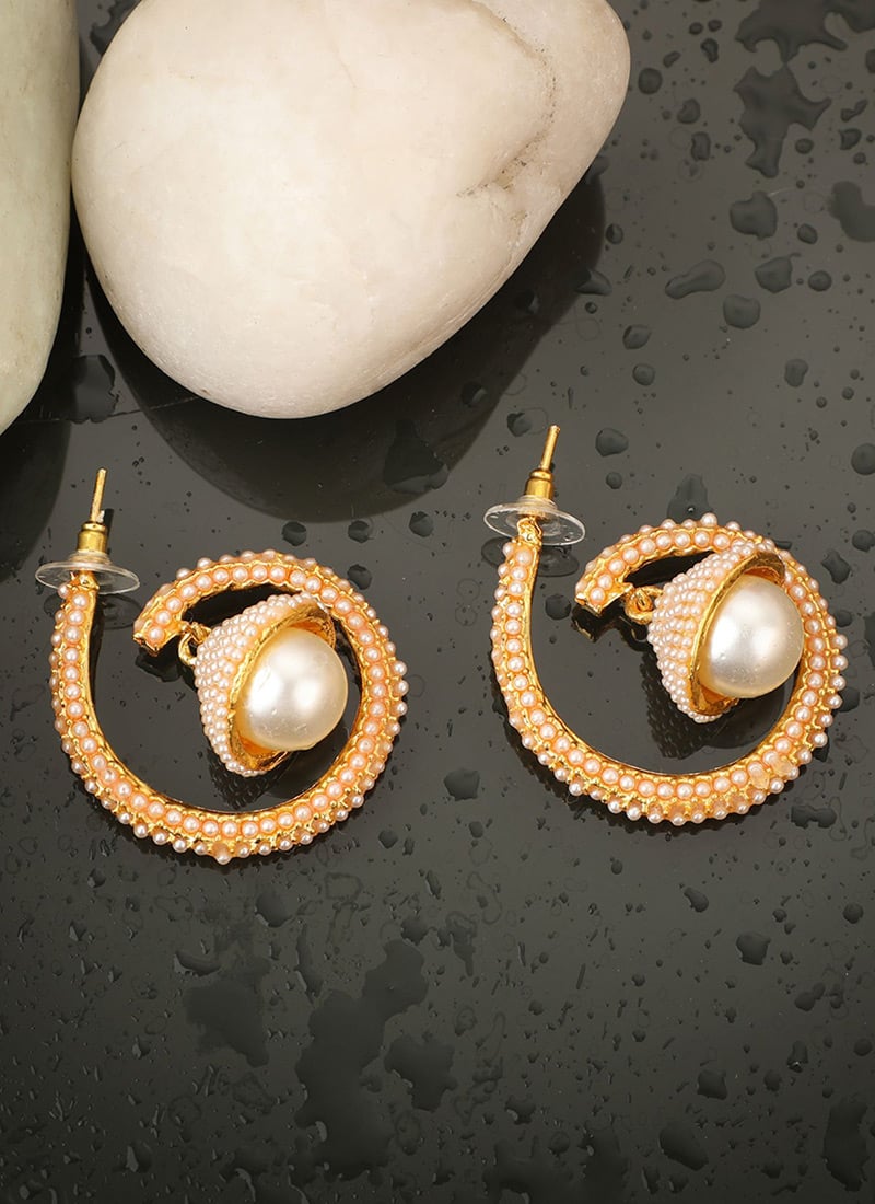 Elegant Off White Spiral Shape Pearl Cluster Bell Shape Jhumka Studs After Six Wear