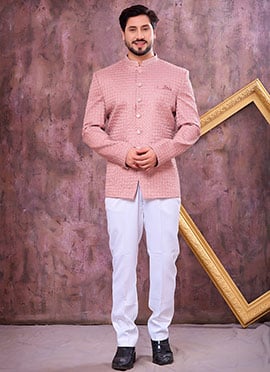 Elegant Onion Pink Art Silk Thread Embroidered Bandhgala Jacket