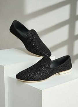 Elegant Party Wear Black Mojri With Sequins Detailing