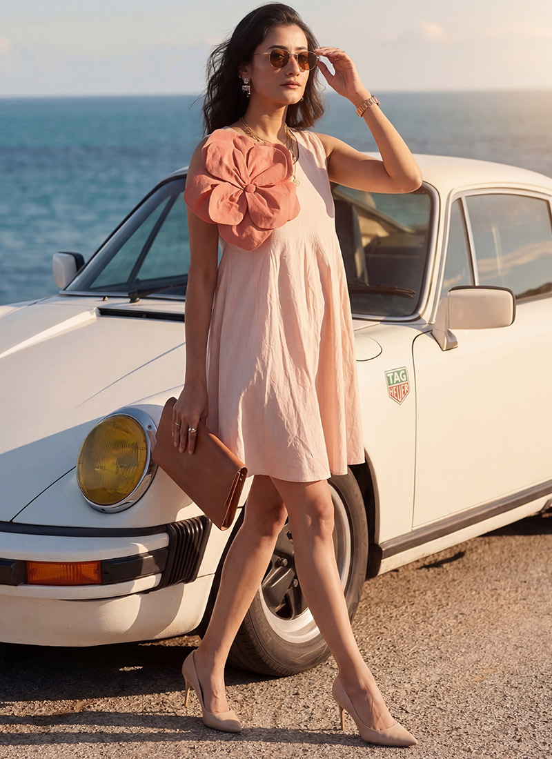 Elegant Peach Cotton A Line Dress After Six Wear