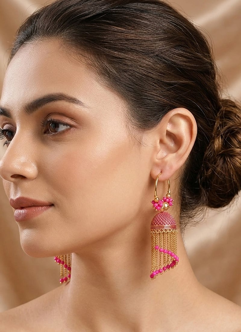 Elegant Pink Beaded Jhumka