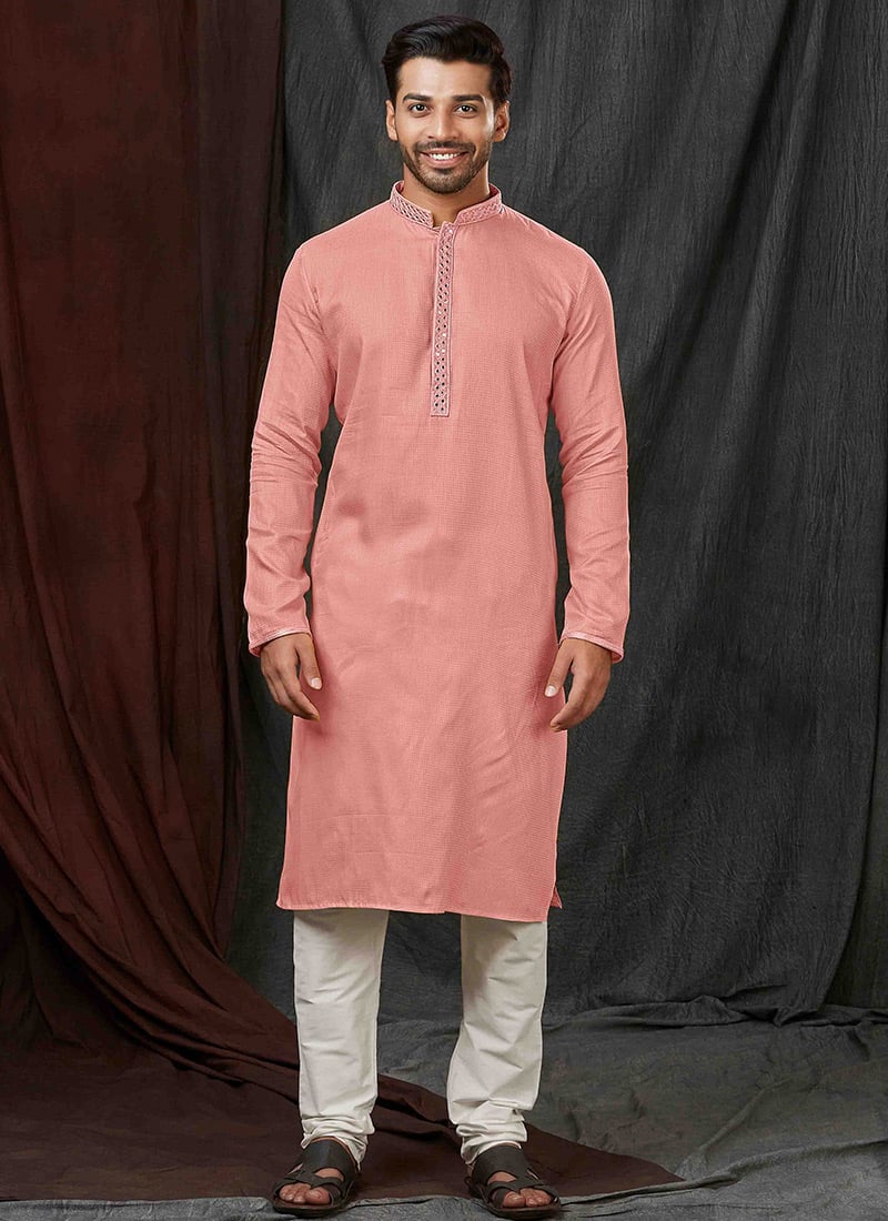Elegant Pink Cotton Sequins Kurta Pyjama