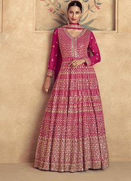 Elegant Pink Georgette Gota Sequins A Line Anarkali Suit For Special Occasions