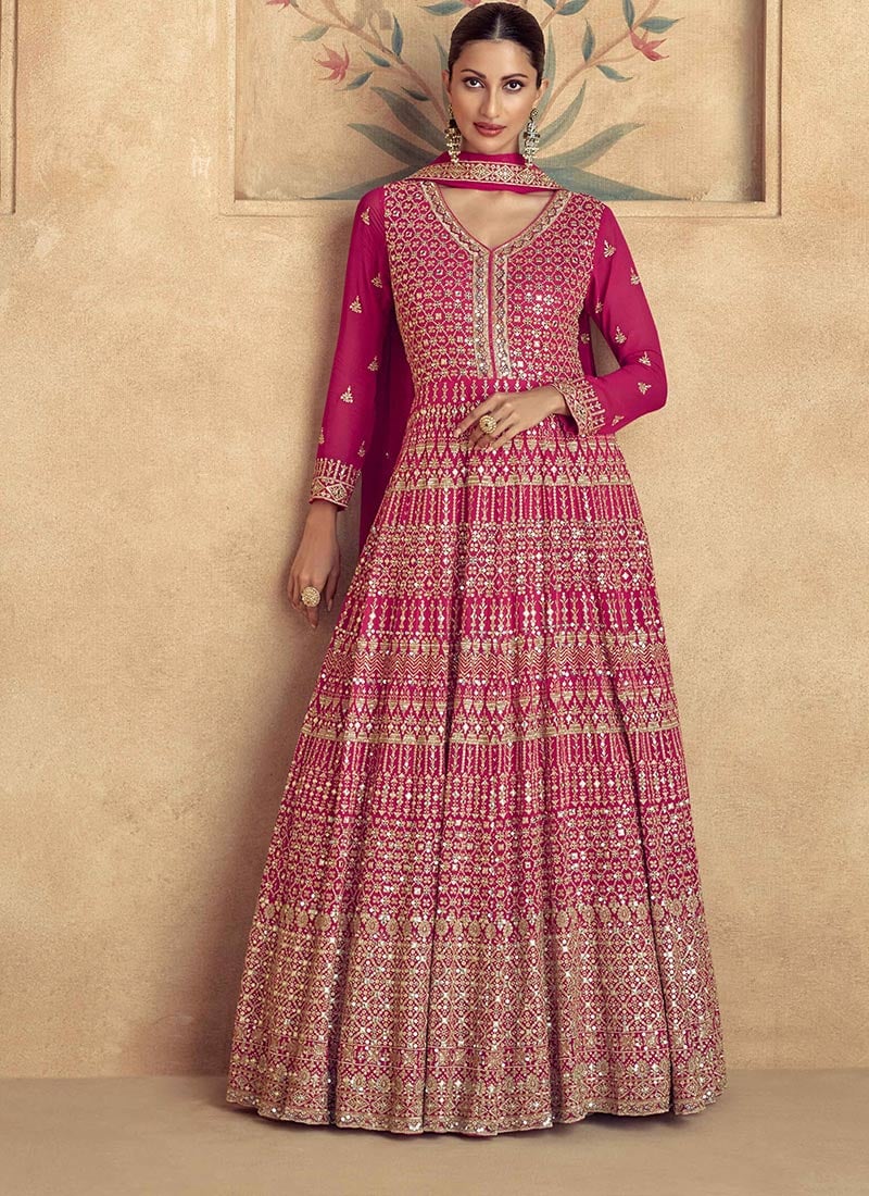 Elegant Pink Georgette Gota Sequins A Line Anarkali Suit For Special Occasions Wedding Wear