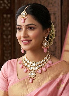 Elegant Pink Kundan Pearl Necklace