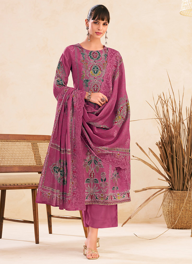 Elegant Pink Lawn Cotton Digital Print Straight Pant Suit After Six Wear