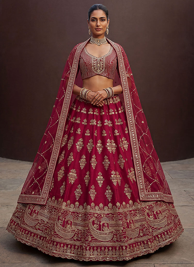 Elegant Pink Lehenga Set With Heavy Zari Embroidery And Dual Dupatta Wedding Wear