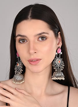 Elegant Pink Pearl Stone Jhumka