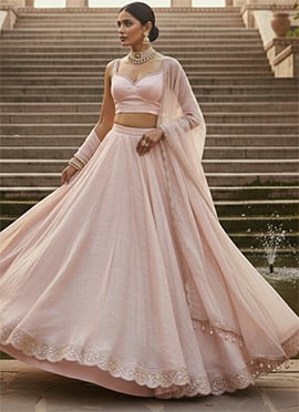 Elegant Pink Silk Circular Umbrella Lehenga
